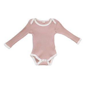 Infant Girl 6-9 Month Long Sleeve Rose Pink Bodysuit w/White Trim, Snap on/off